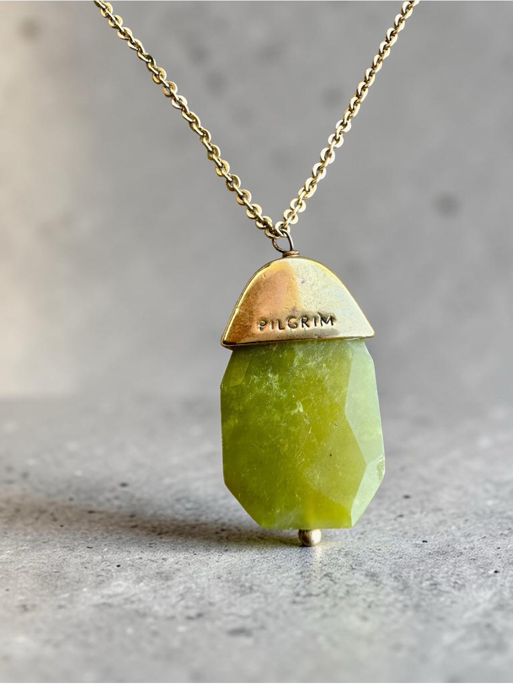 PILGRIM Danish Design Gold-Tone Long Pendant Necklace - 28" - Green gemstone